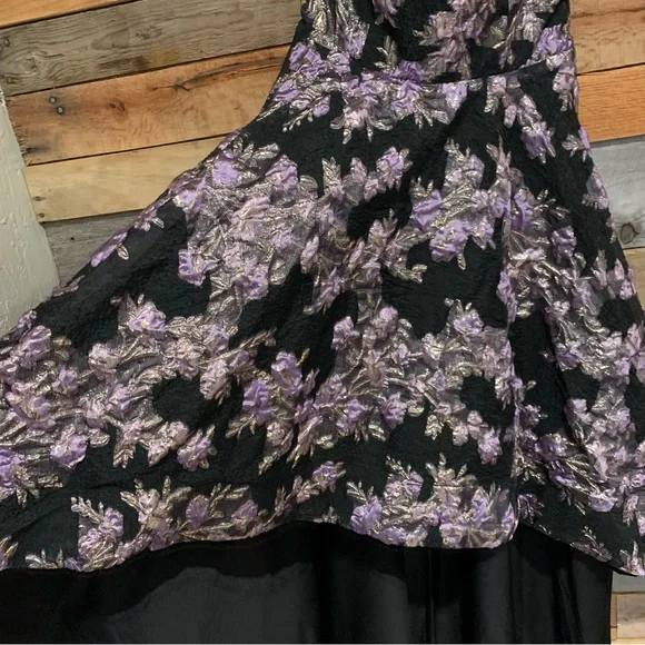Lulus All Romance Black Floral Jacquard Strapless High-Low Gown Black/Lilac - XS - Picture 9 of 15